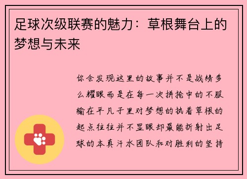 足球次级联赛的魅力：草根舞台上的梦想与未来